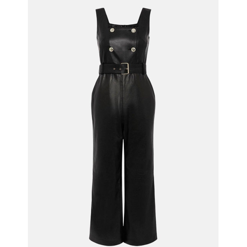 Women Leather Square Neck Db Cropped Jumpsuit
