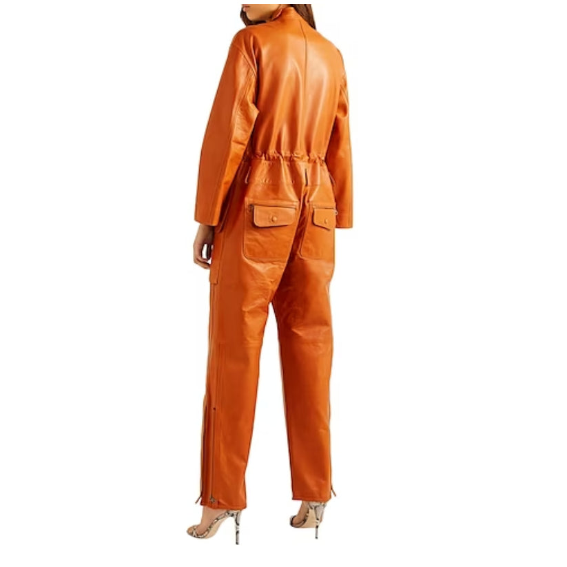 Women Orange Leather Jumpsuits