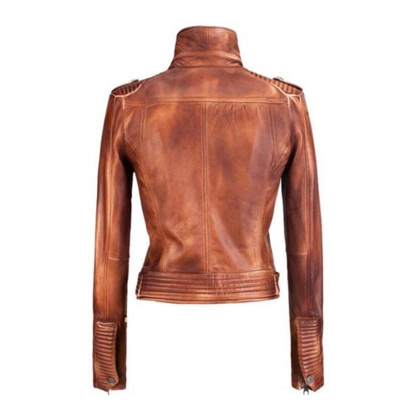Women Vintage Style Distressed Leather Jacket