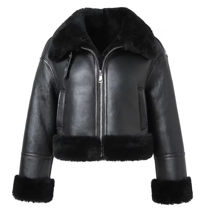 Women's Black Bomber Leather Jacket