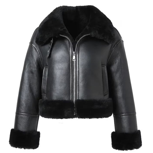 Women's Black Bomber Leather Jacket