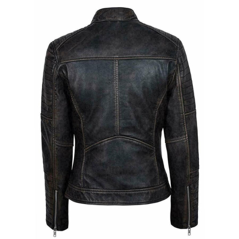 Women's Black Genuine Biker Leather Jacket