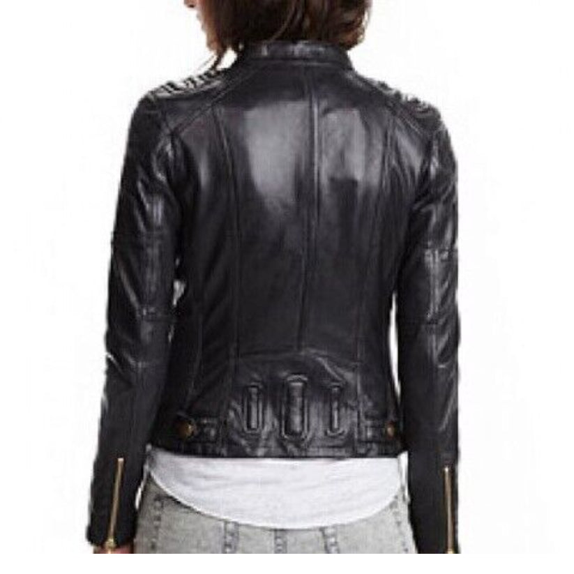 Women's Black Slim Fit Biker Bomber Leather Jacket