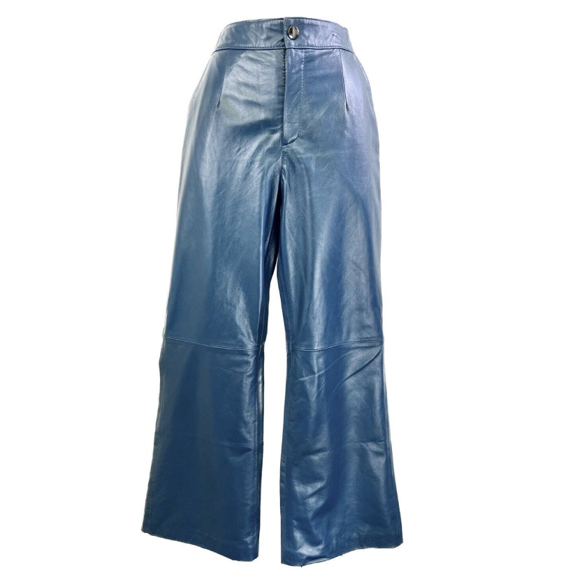 Women's Blue Genuine Lambskin Leather Pants