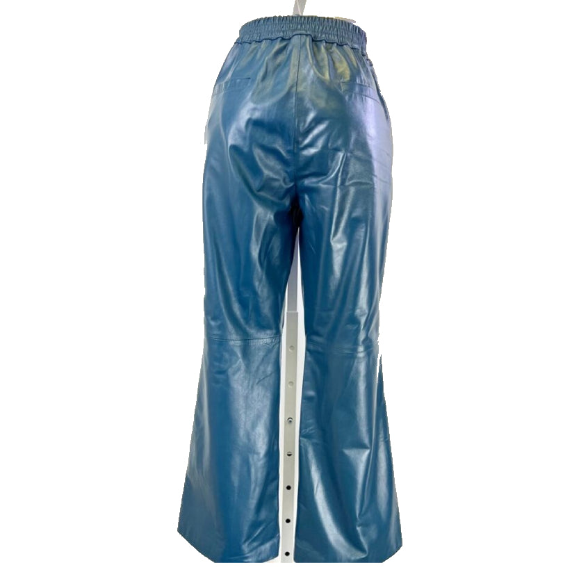 Women's Blue Genuine Lambskin Leather Pants