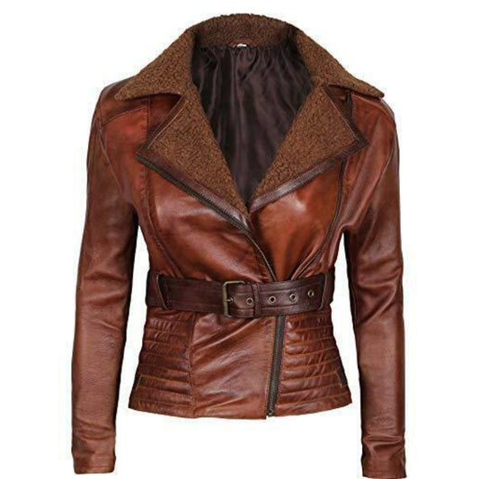 Women's Brown Genuine Lambskin Leather Jacket