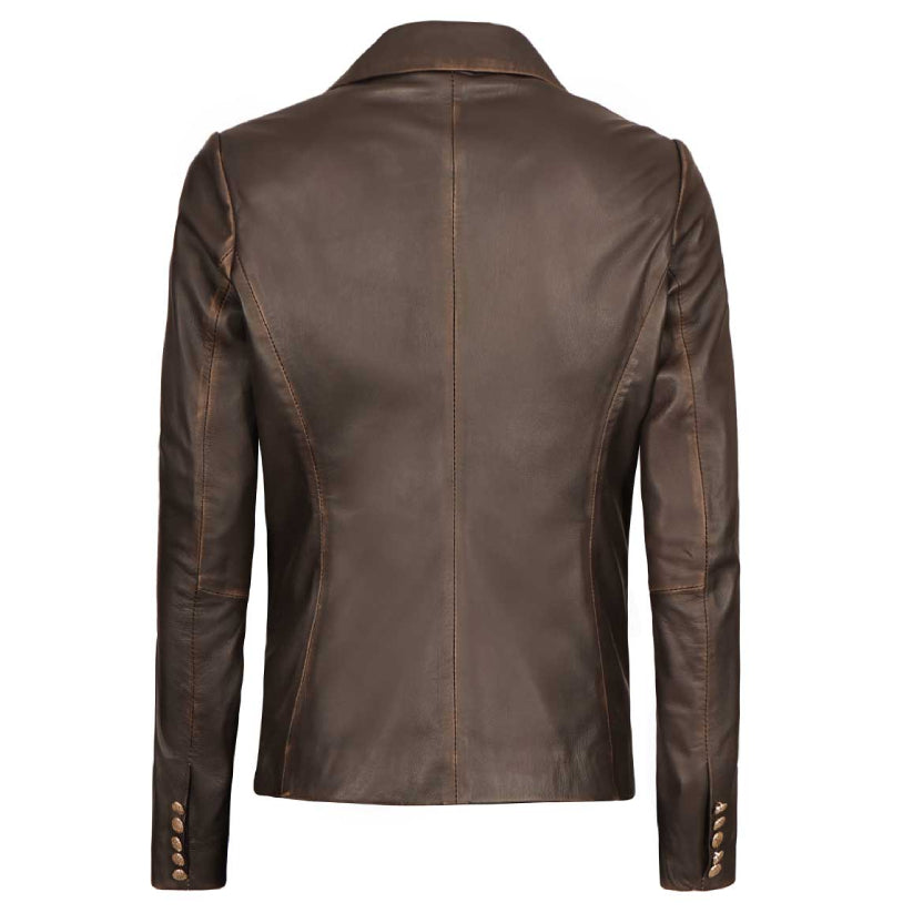Women's Brown Leather Blazer Jacket