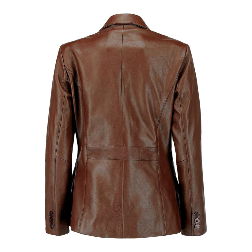 Women's Brown Leather Blazer Stylish Casual Brown Blaze