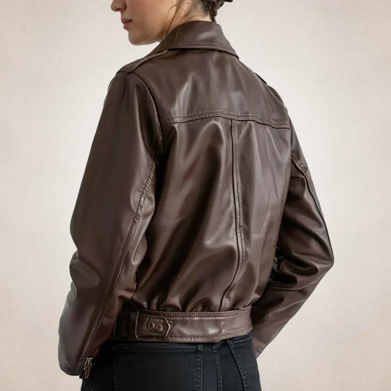 Women's Brown Leather Moto Biker Jacket