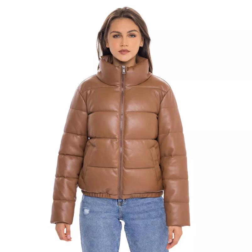 Women's Faux Leather Puffer Jacket