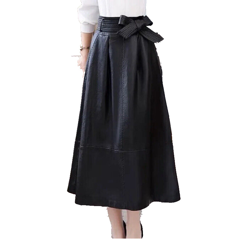 Women's Genuine Lambskin Leather Line Skirt