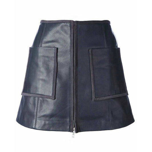 Women's Genuine Lambskin Leather Skirt Short Blue