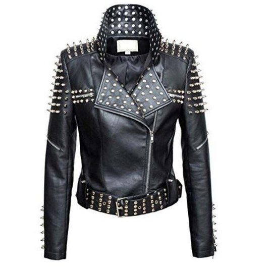 Women's Genuine Leather Studded Jacket