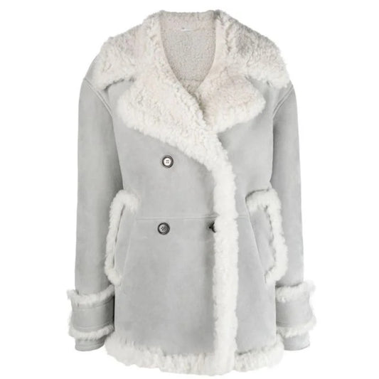 Women's Gray Double-breasted Shearling coat