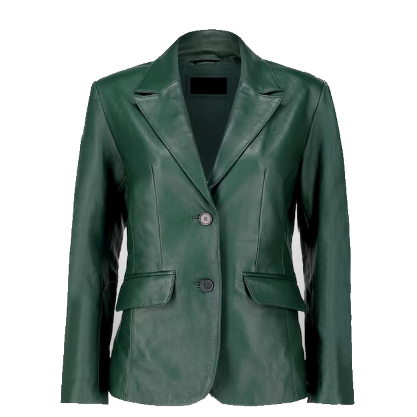 Women's Green Genuine Leather Blazer