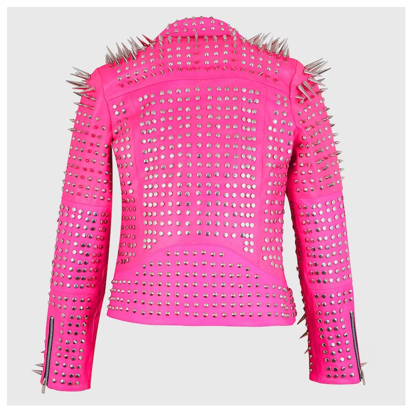 Women's Handmade Long Spiked Leather jacket