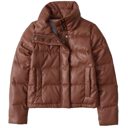 Women’s Mini Faux-Leather Puffer Jacket Brown