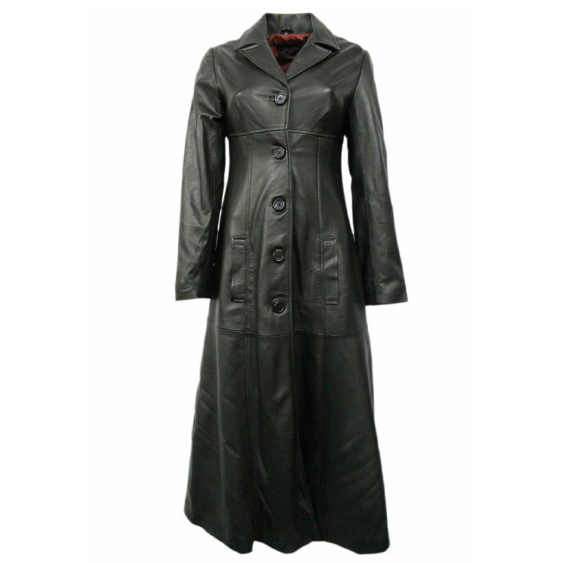 Women's Pure Black Leather Trench Coat