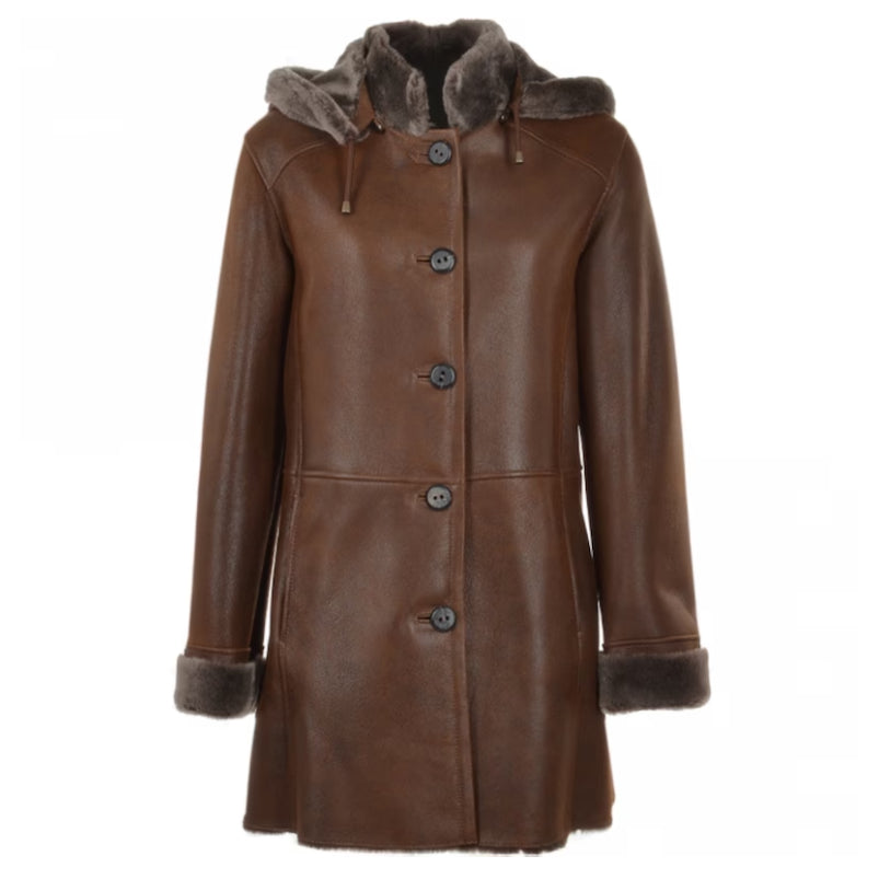 Women's Shearling Coat in 100% Genuine Leather