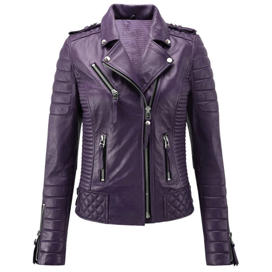 Women's Stylish Motorcycle Biker Genuine Lambskin Leather Jacket