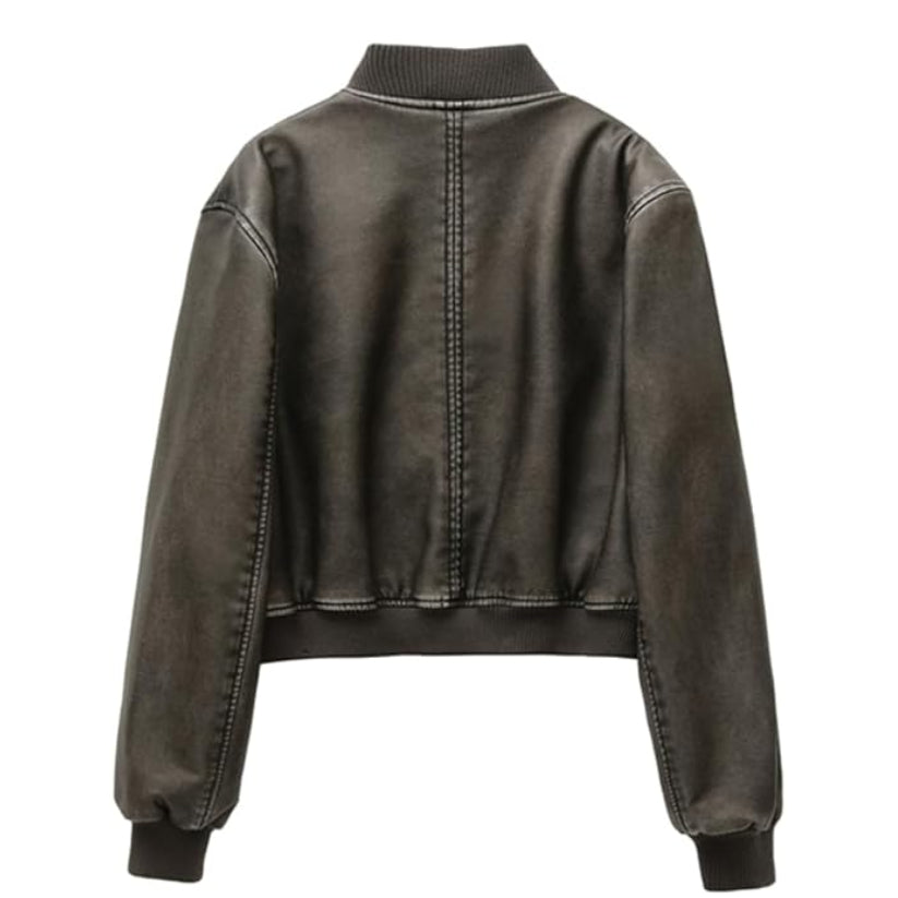 Women's brown Vintage Leather Bomber Jacket