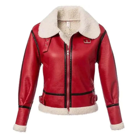 Womens B3 Winter Style Red Leather Jacket
