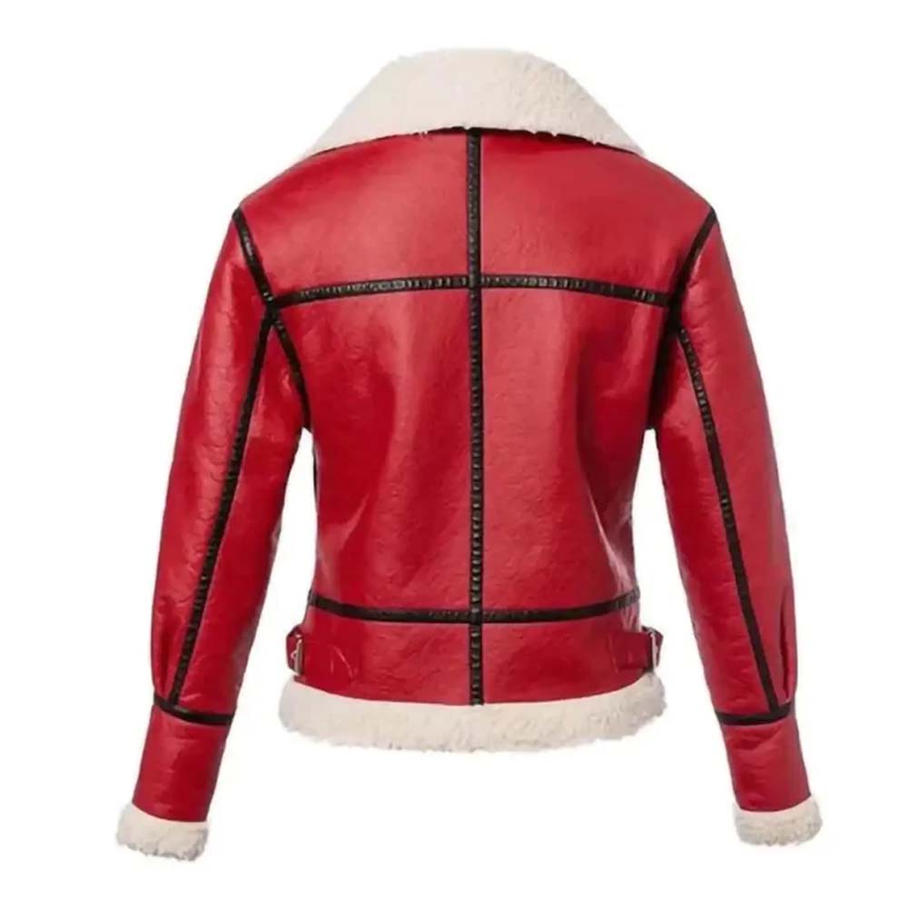 Womens B3 Winter Style Red Leather Jacket