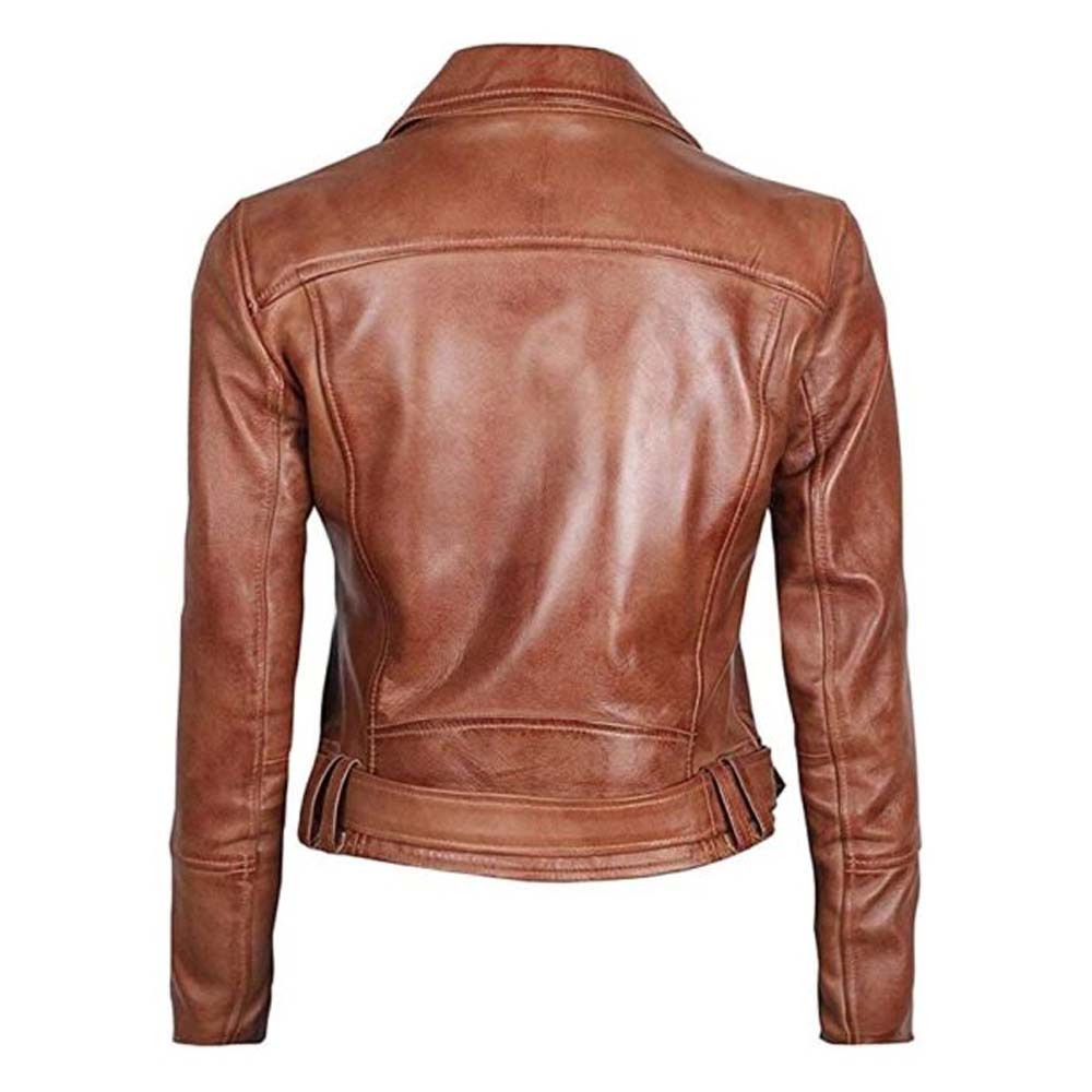 Womens Brown Real Leather Motorcycle Jacket