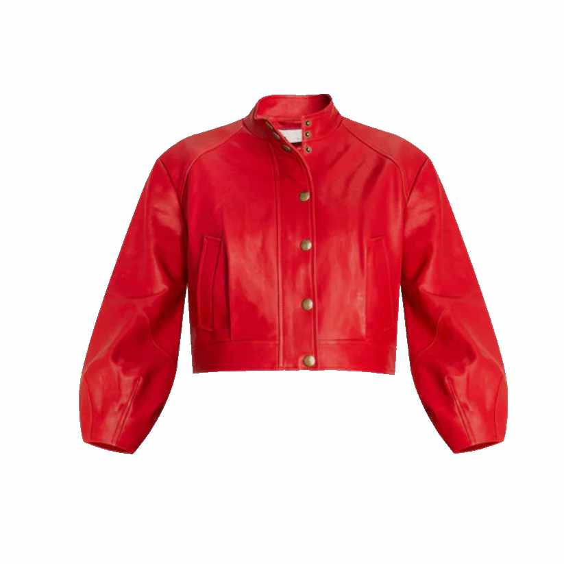 Womens Designer Cropped Red Leather Jacket