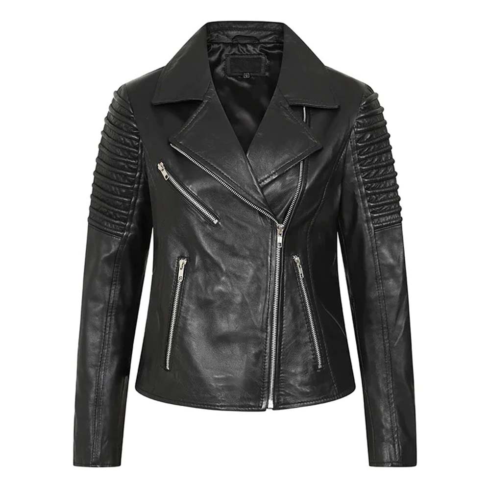 Womens Fashion Black Leather Biker Jacket