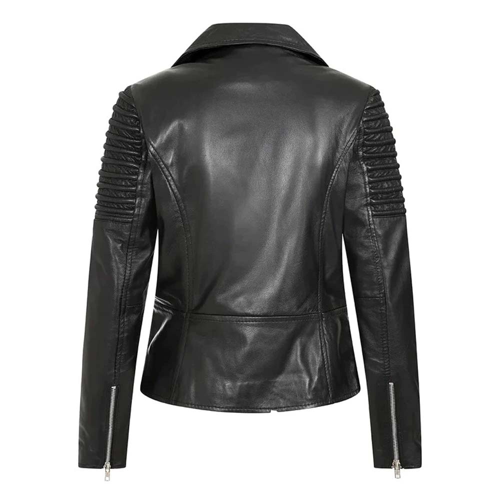 Womens Fashion Black Leather Biker Jacket