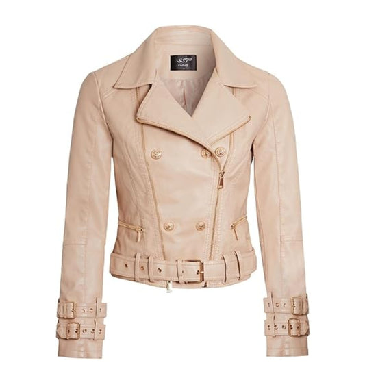 Womens Faux Leather PU Biker Jacket