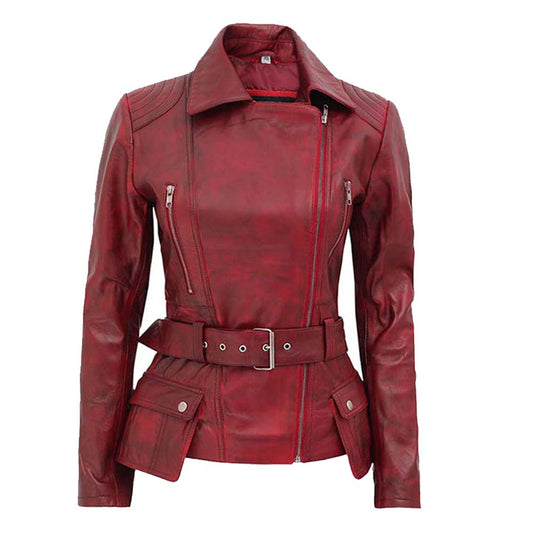 Womens Genuine Burgundy Celebrity Leather Jacket