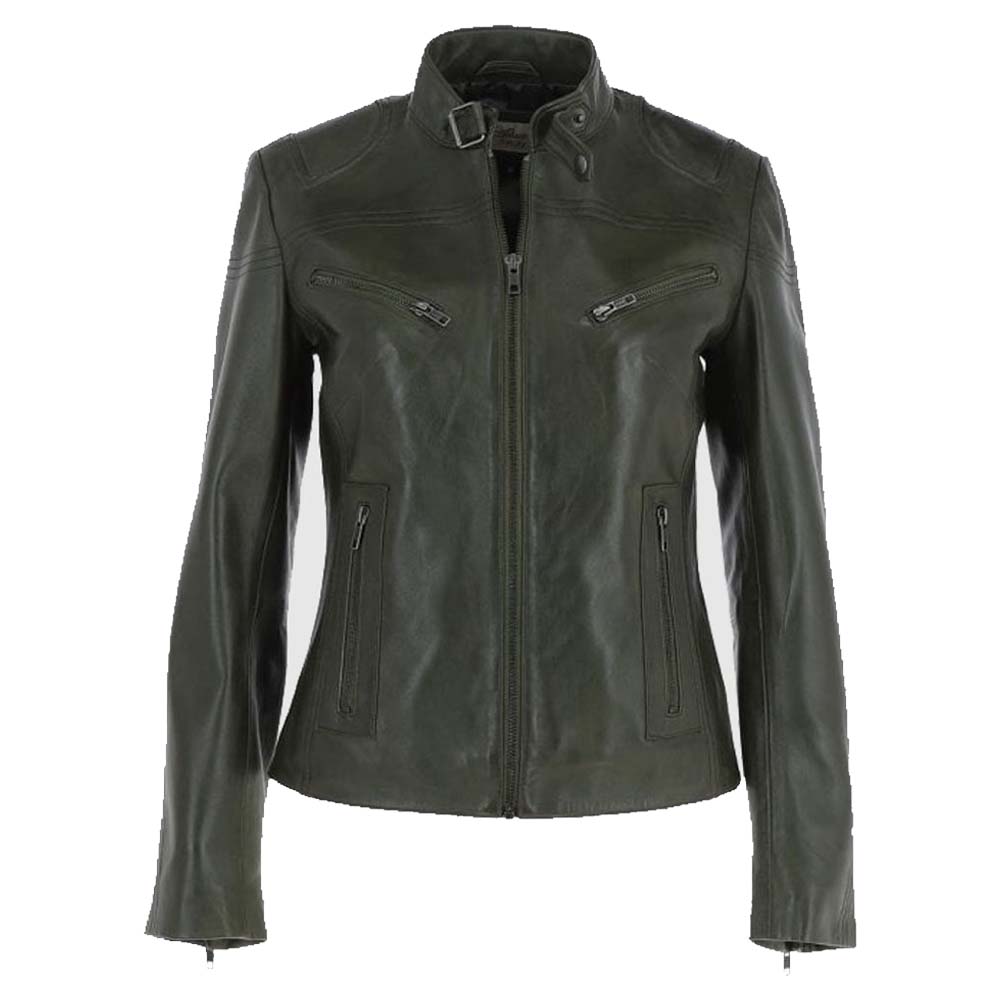 Womens Genuine Green Leather Biker Jacket