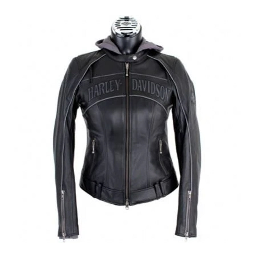 Womens HD Hooded Leather Jacket