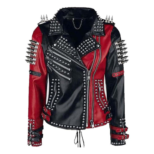 Womens Heavy Metal Spike Studs Leather Jacket