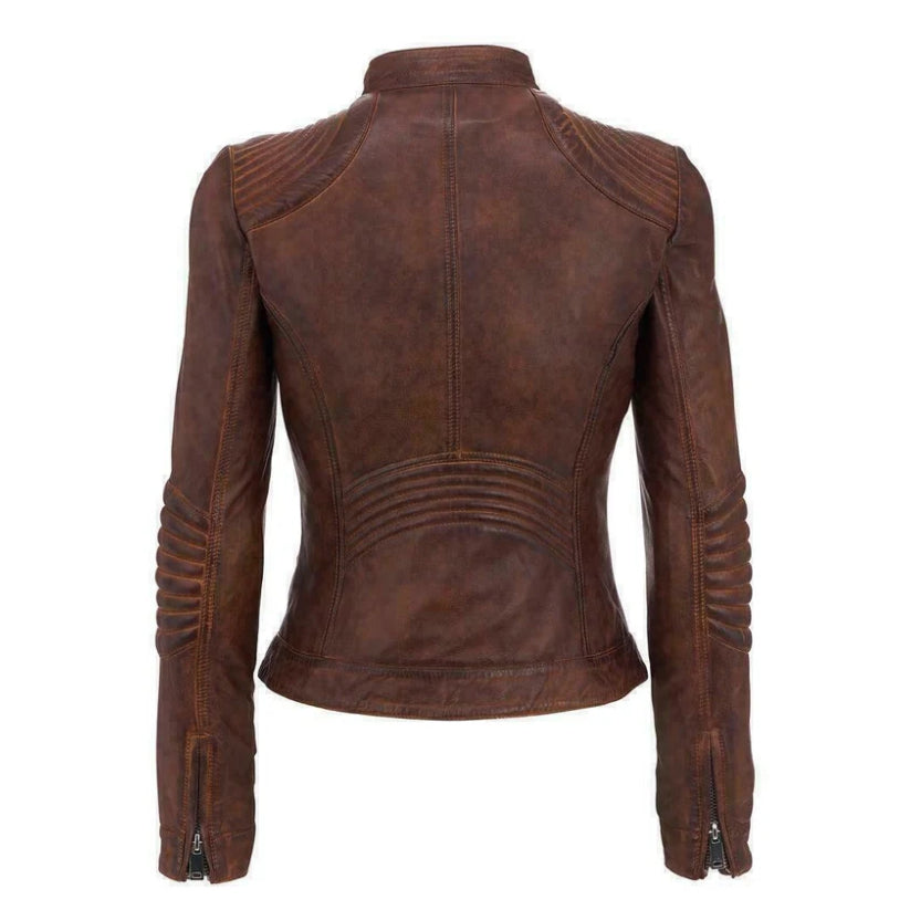 Womens Moto Brown Vintage Leather Jacket