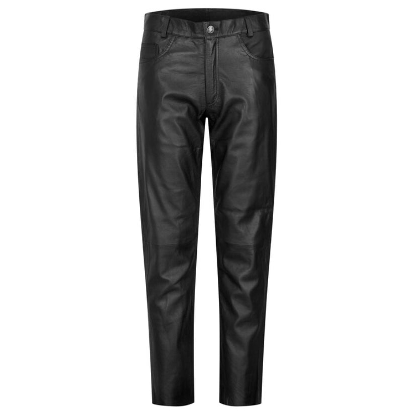 Womens Real Leather Jeans Trousers Casual Retro Vintage Black