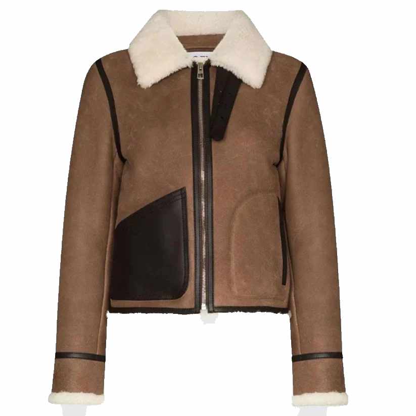 Womens Shearling Brown Aviator Leather Jacket