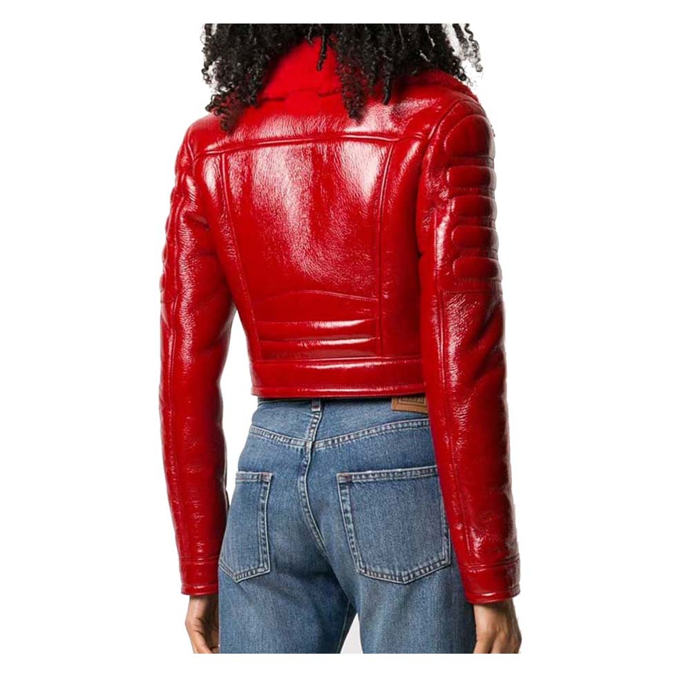 Womens Shearling Leather Jacket in Red