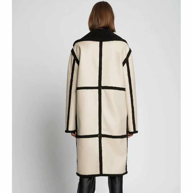 Womens Shearling Leather Trench Long Coat