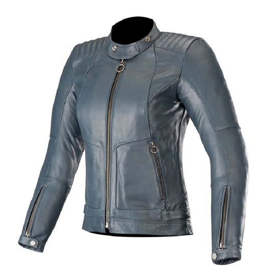 Womens Stone Colour Biker Leather Jacket