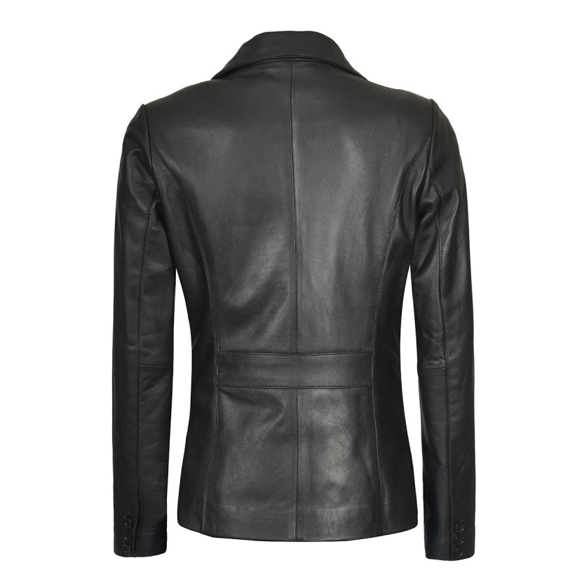 Womens Two-Button Real Lambskin Black Leather Blazer