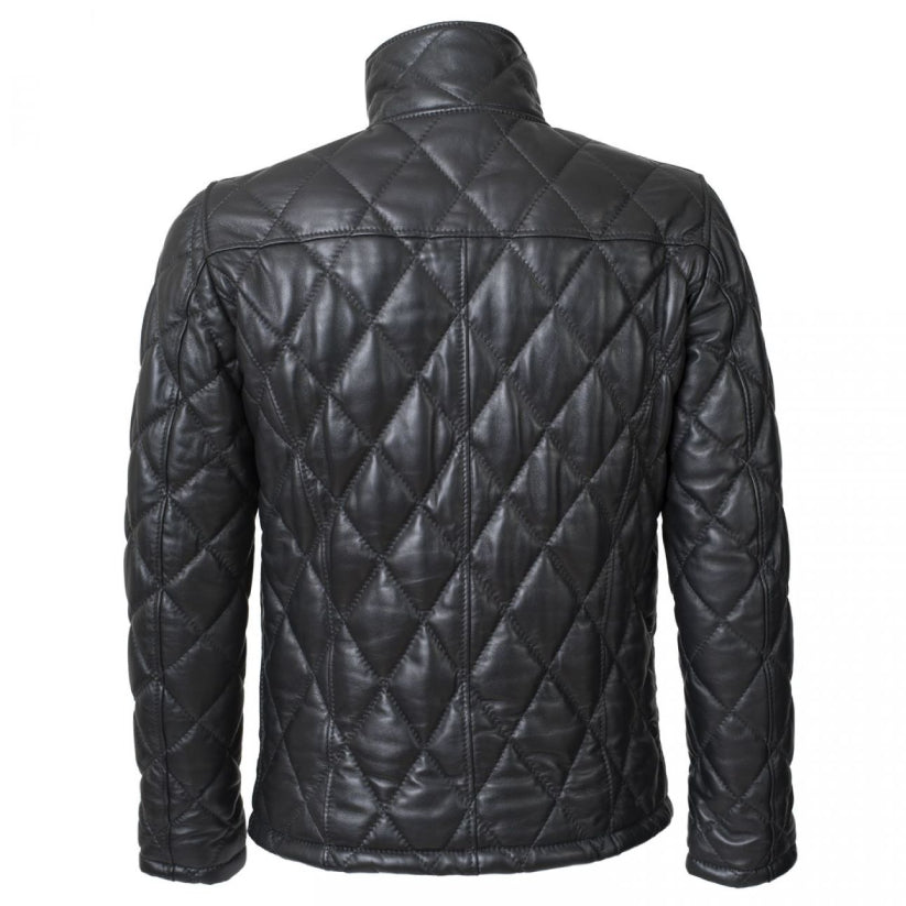 black leather winter Puffer Jacket