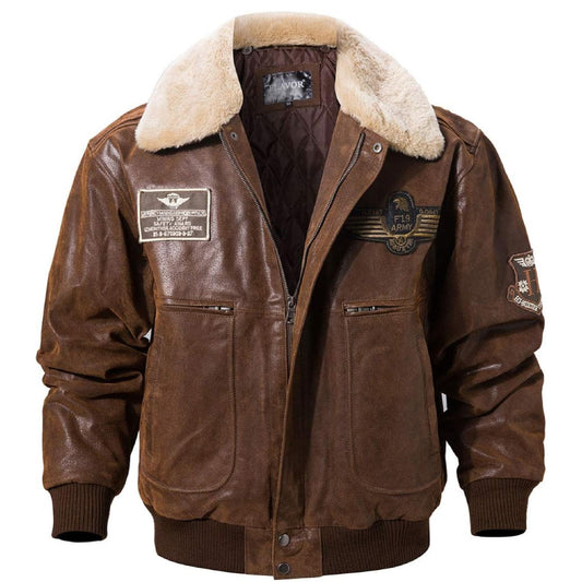 genuine image Men's Real Leather Bomber Jacket