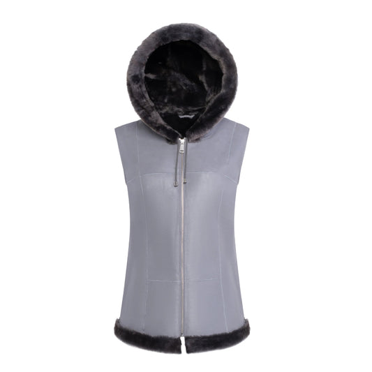 hoodie Fur Shearling Zip vest