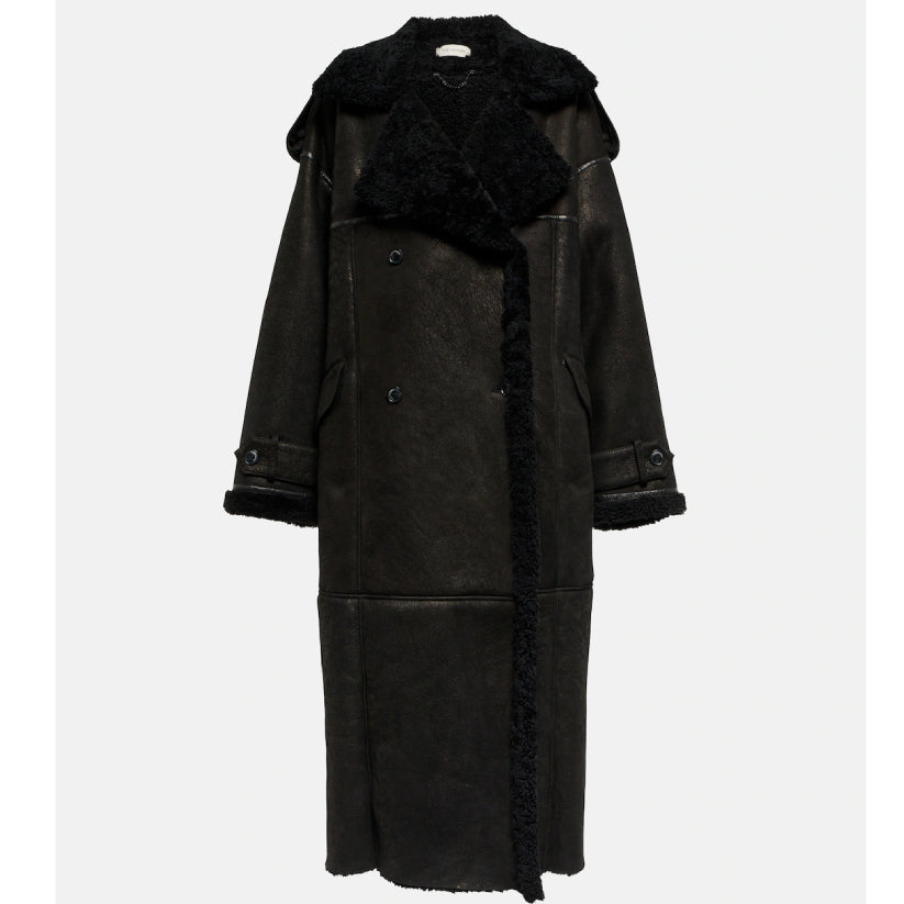 shearling-trimmed suede coat