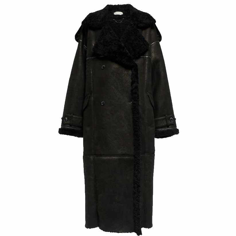 shearling-trimmed suede coat