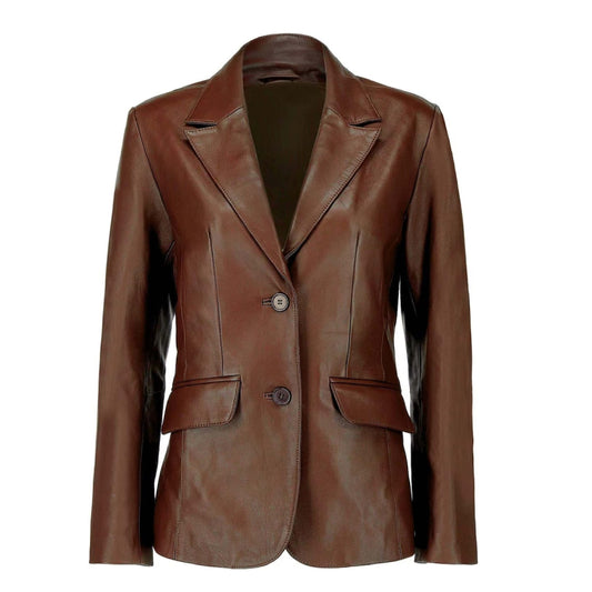 Women's Brown Leather Blazer Stylish Casual Brown Blaze
