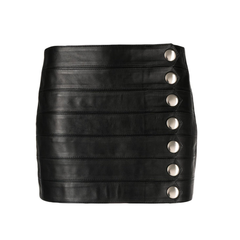 women button detail leather skirt